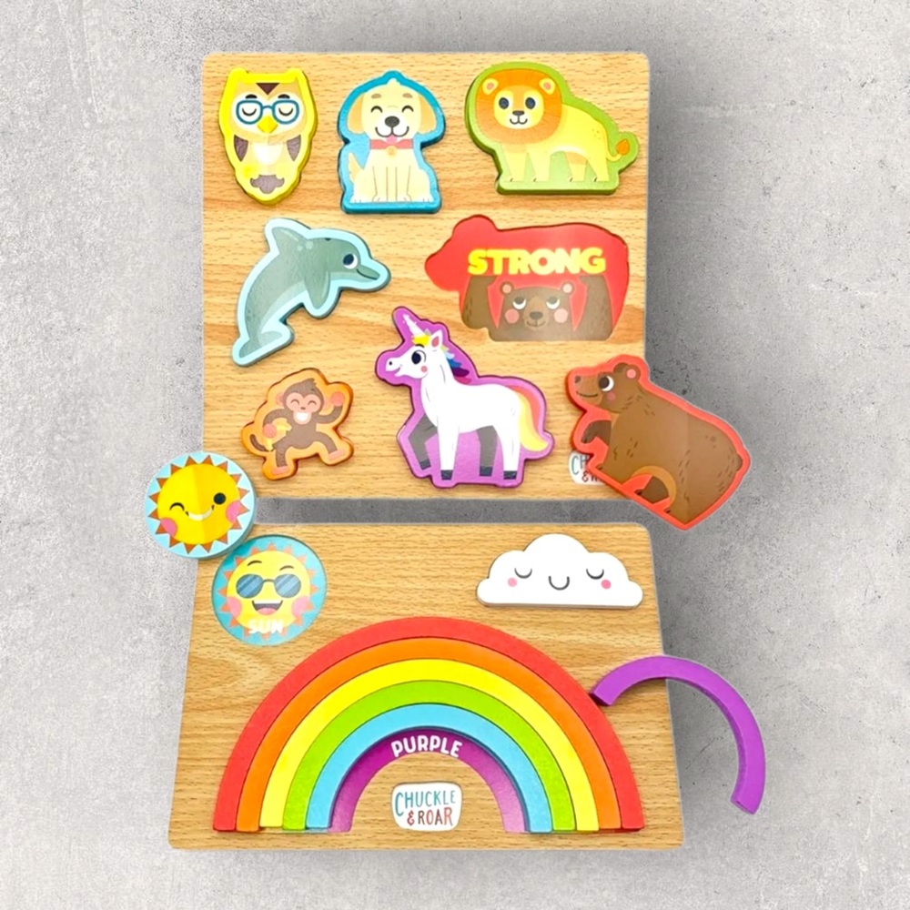 Chuckle & Roar Rainbow & Animals Wooden Puzzle Set for Kids - 2pk